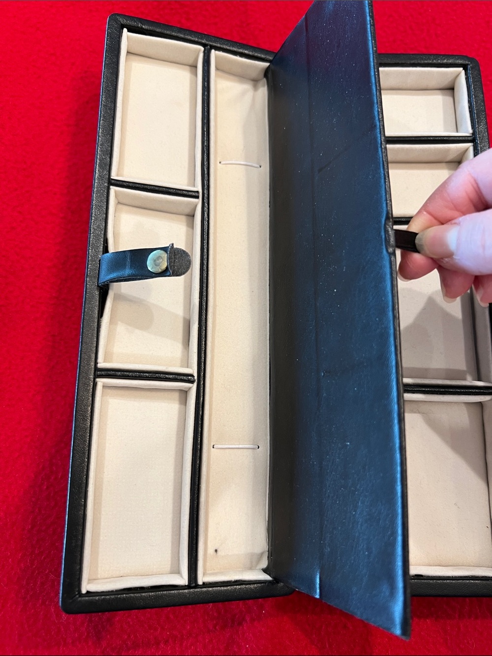 Black Leather Jewelry Organizer Case Hard Shell Storage - Picture 8 of 12